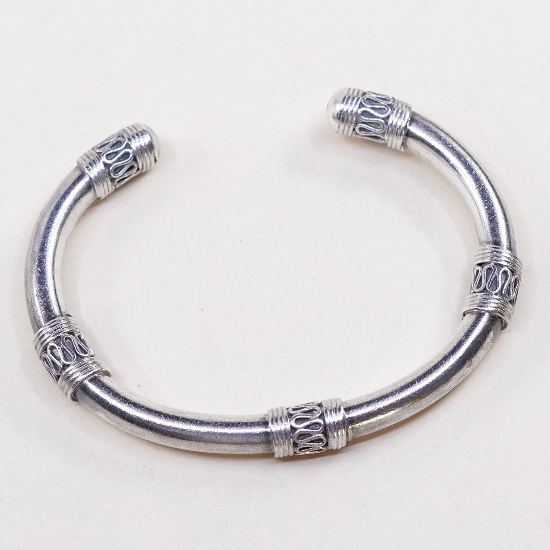 VTG sterling silver handmade bracelet, Mexico 925 cuff w/ rope