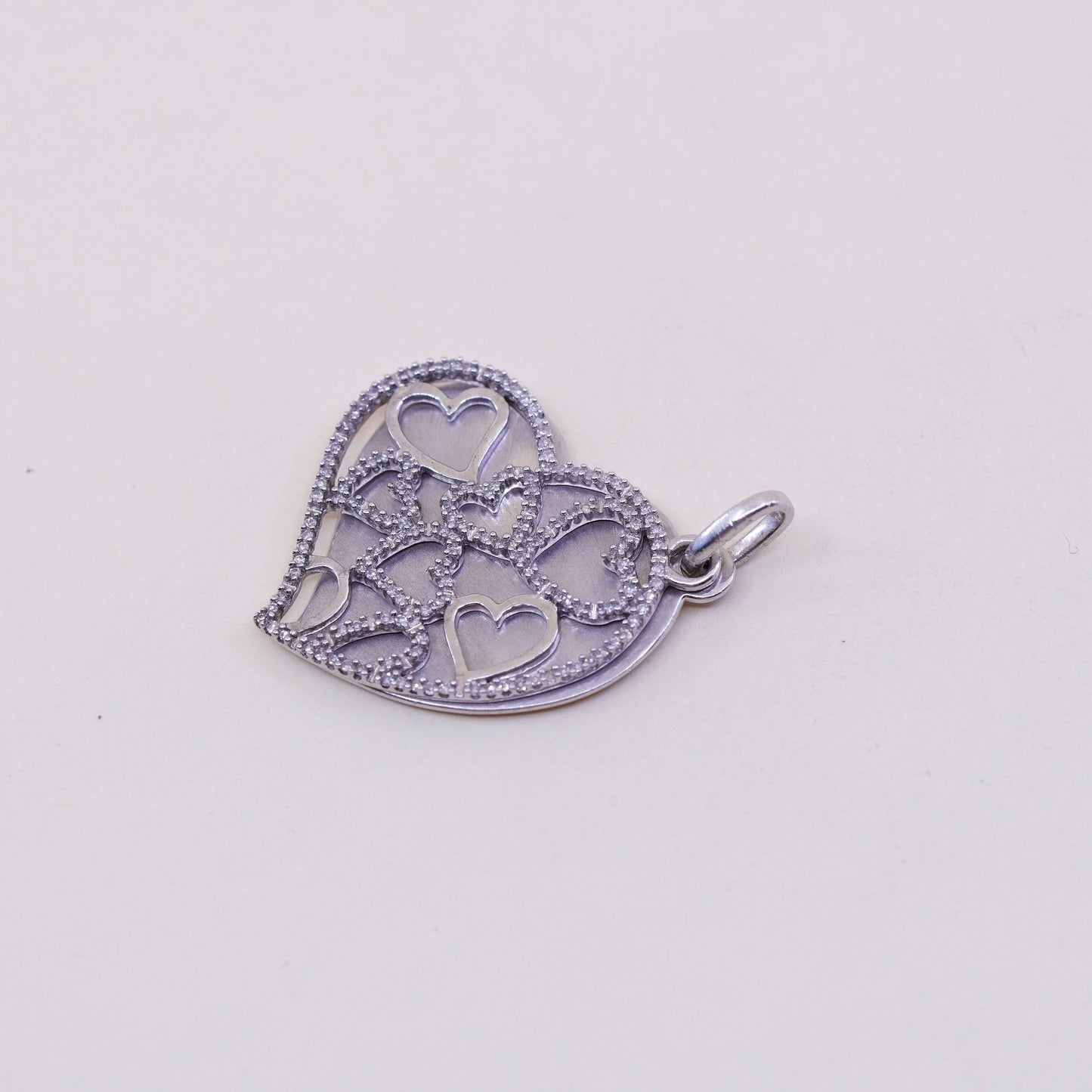 vintage JWBR Sterling silver Pendant, 925 heart Pendant with real diamond