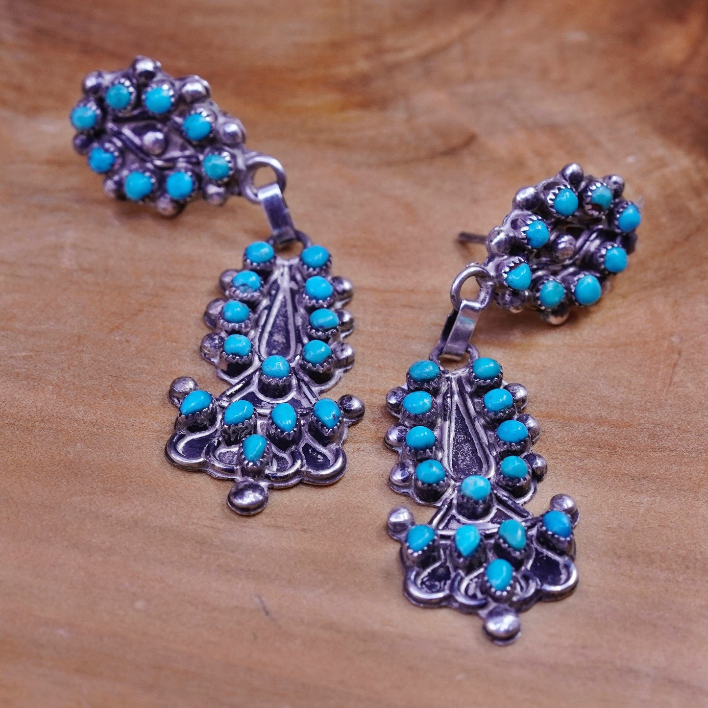 Vintage Native American Navajo Sterling 925 silver handmade earrings turquoise