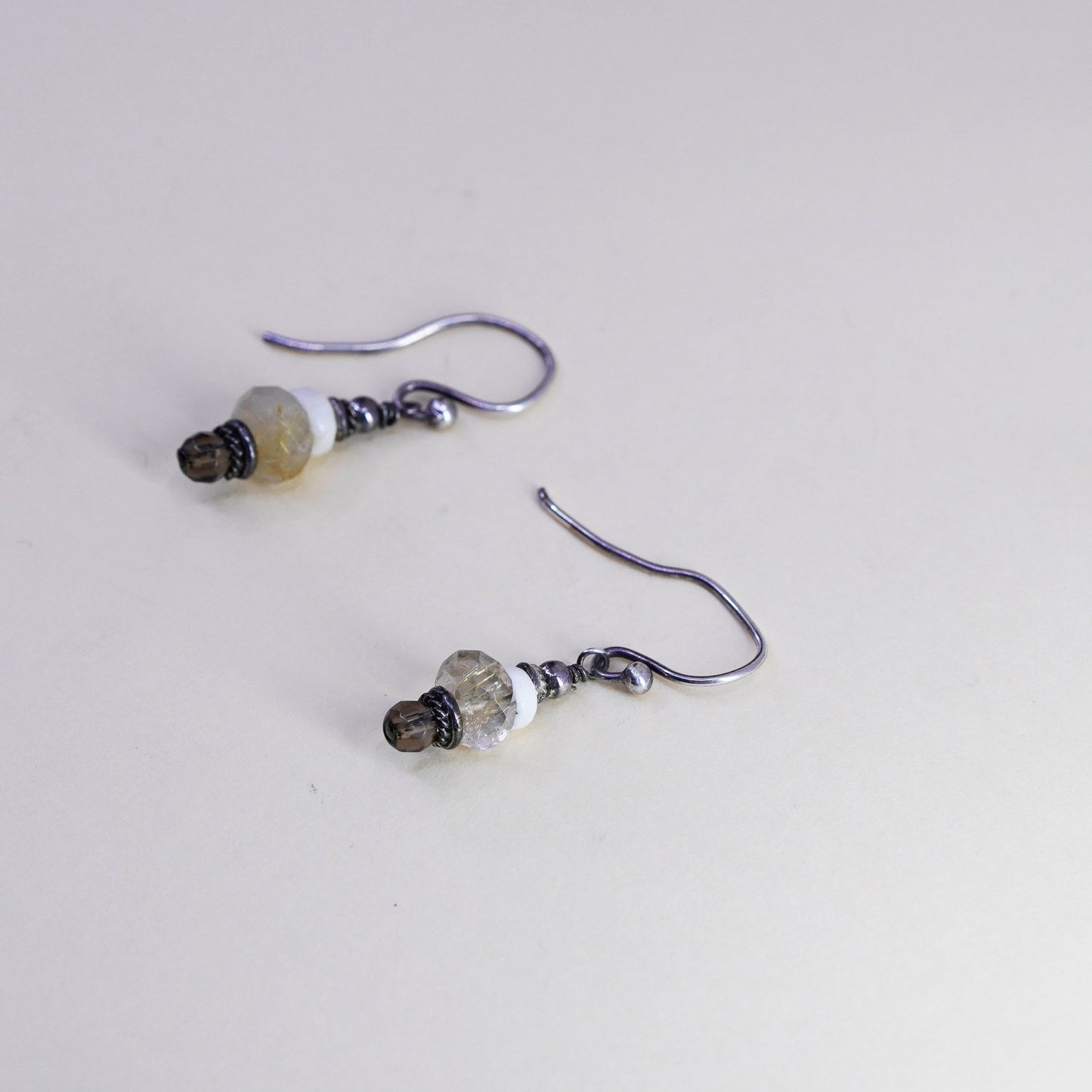 Vintage Sterling 925 silver handmade earrings with citrine beads