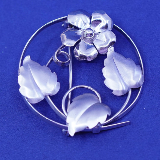 Vintage beau sterling silver handmade brooch, 925 flower pin