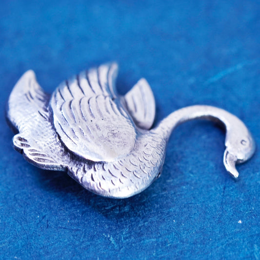 Vintage Sterling silver handmade brooch, 925 swan bird brooch