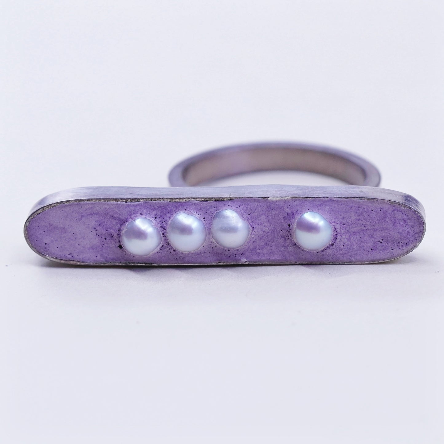 sz 8.5, SCAD Jeweler Stina Wen sterling 925 silver ring purple concrete N pearl