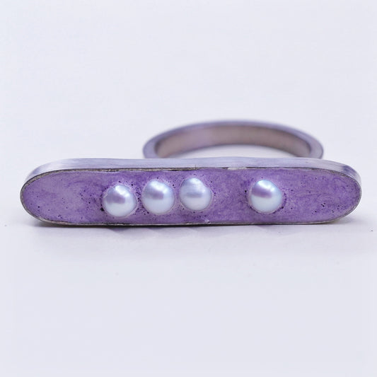 sz 8.5, SCAD Jeweler Stina Wen sterling 925 silver ring purple concrete N pearl