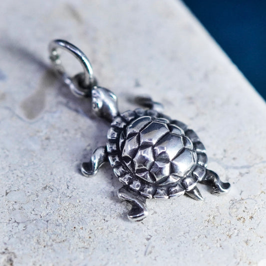 Vintage Sterling silver handmade pendant, 925 turtle charm