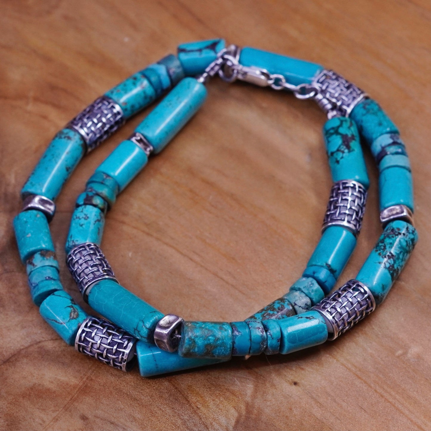 16”. Vintage Native American heishi handmade necklace with turquoise tube beads