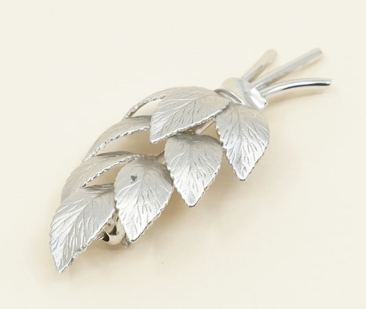 vtg sterling silver handmade brooch, 925 leaves, stamped Sterling GRCO
