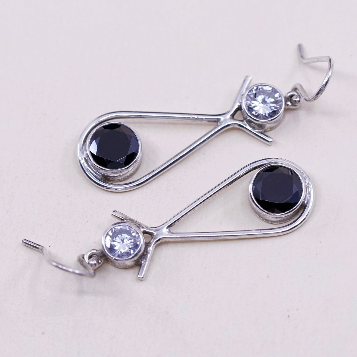 Vintage 925 Sterling silver clip on earrings with hematite and Cz