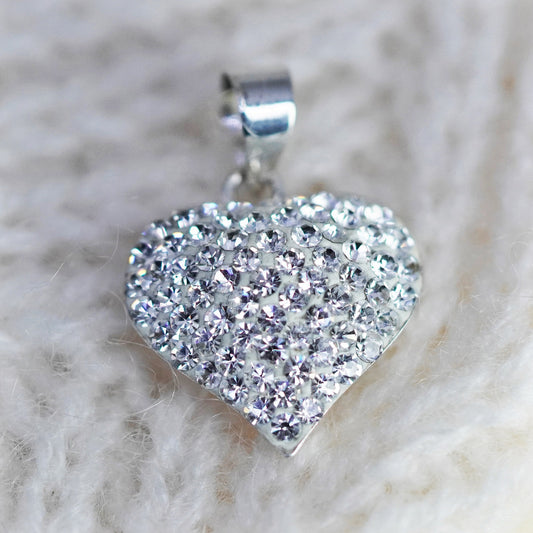 Vintage sterling 925 silver heart pendant with cluster clear Cz