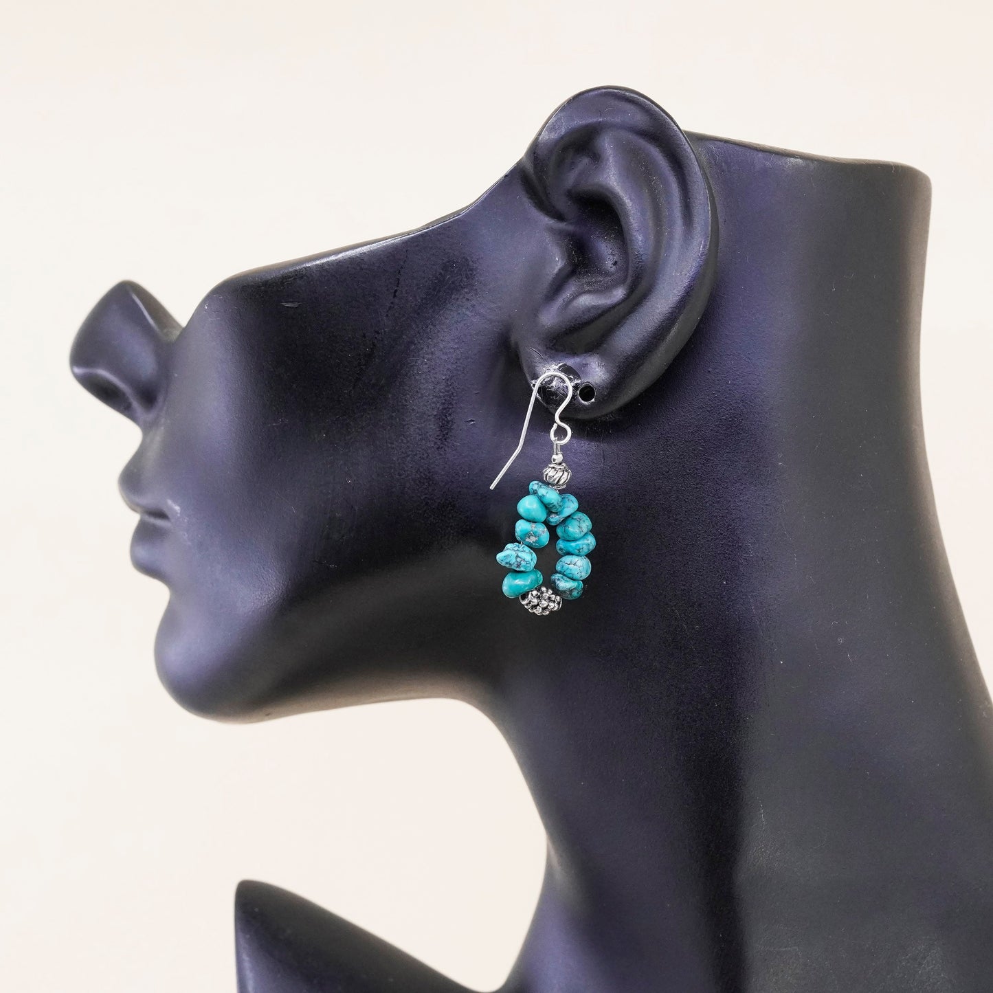 Vintage Sterling silver handmade earrings, 925 teardrop drops turquoise nugget