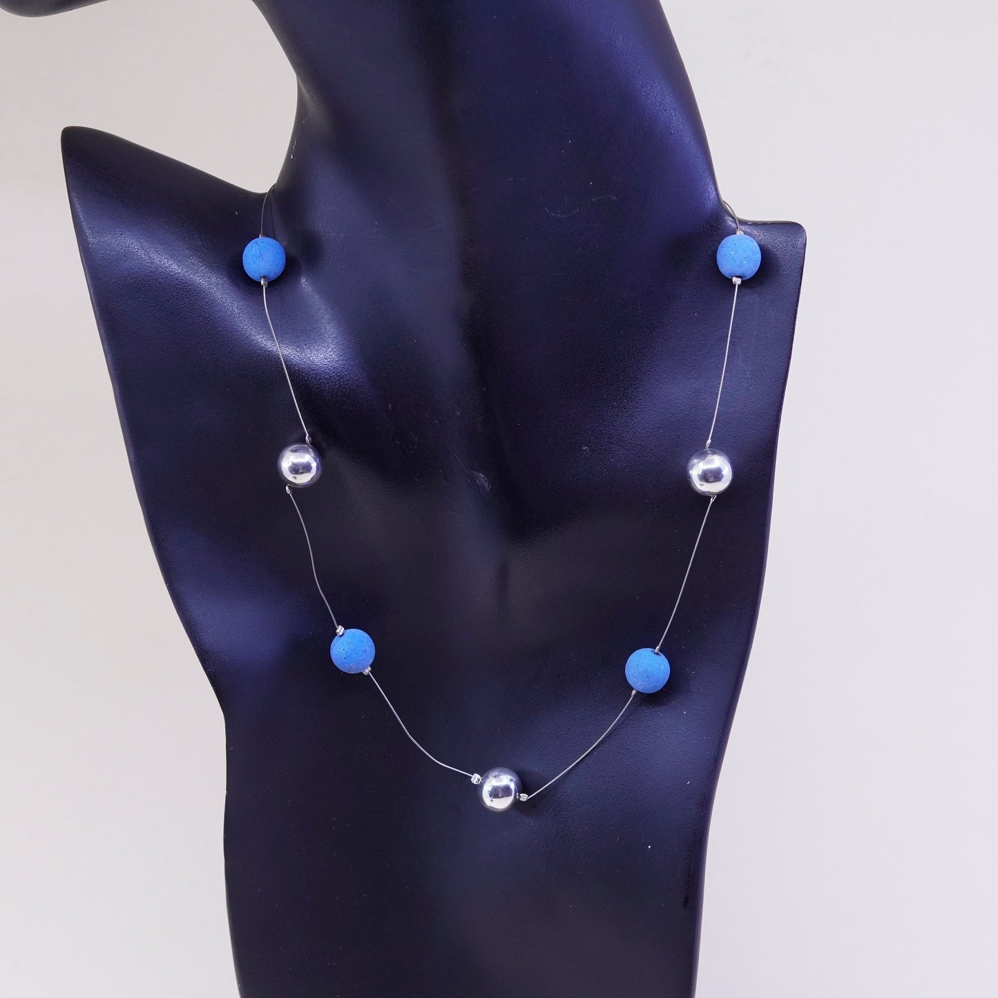 18”, Sterling 925 silver necklace chain with bead and blue gemstone