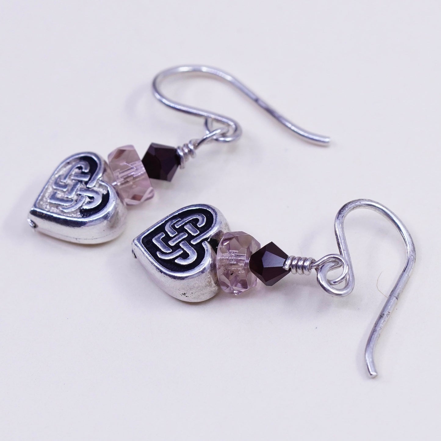 sterling silver earrings, 925 hooks with Irish Celtic knot heart dangles