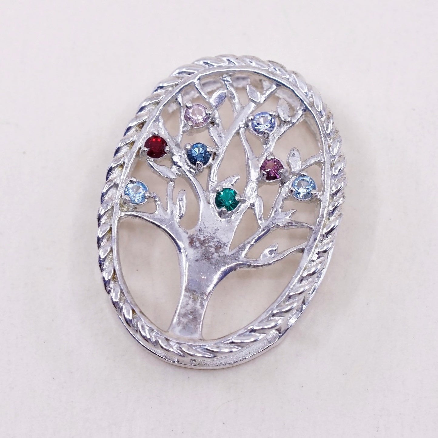 Vintage Sterling silver handmade pendant, 925 filigree tree and crystal