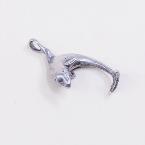 Vintage Sterling Silver Dolphin Pendant, Solid 925 Silver Charm, Stamped 925