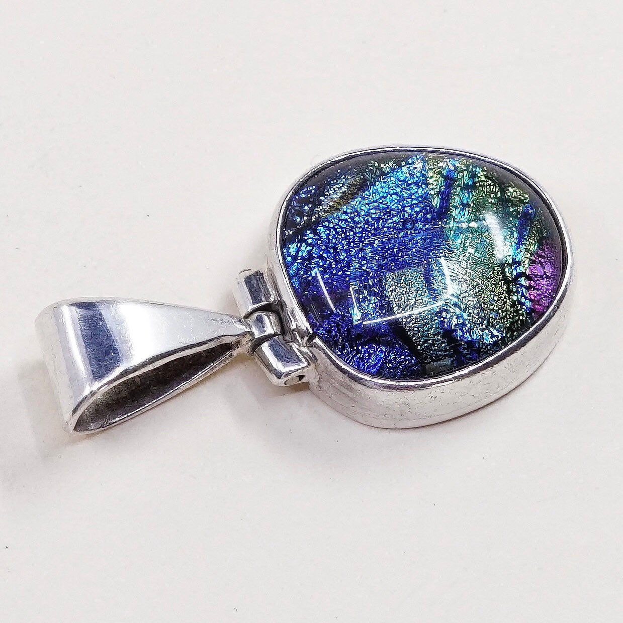 VTG sterling 925 silver with handmade artisan dichroic glass pendant