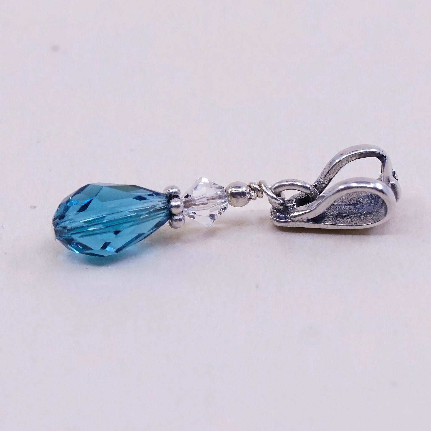 VTG Sterling silver handmade pendant, 925 with teardrop shaped blue crystal