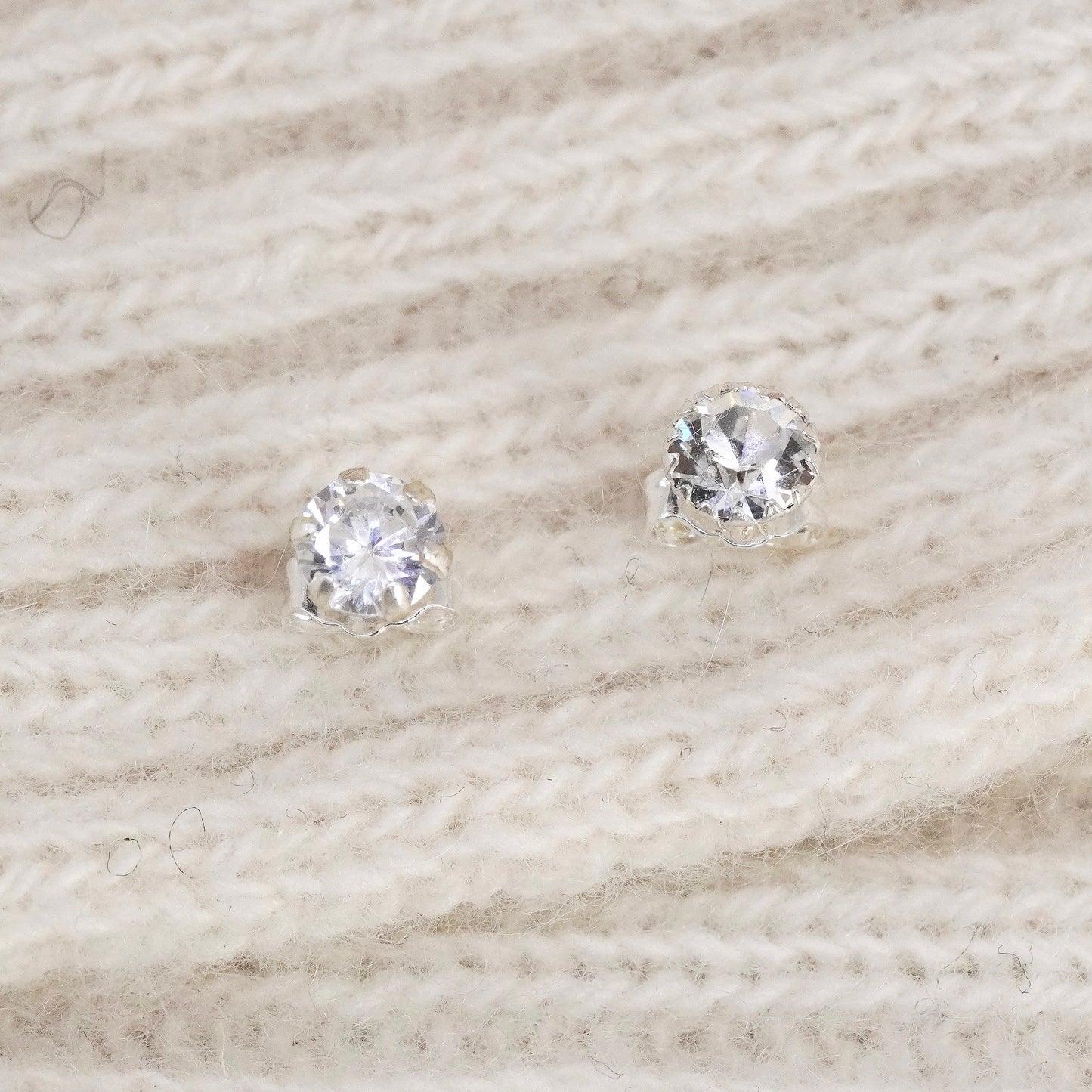 5mm, Vintage sterling 925 silver cz studs, minimalist earrings