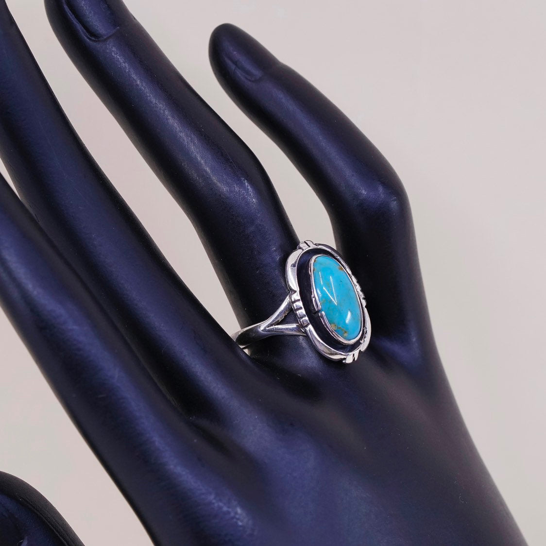 sz 8.75, navajo Leonard & Marian sterling 925 silver ring w/ Royston Turquoise