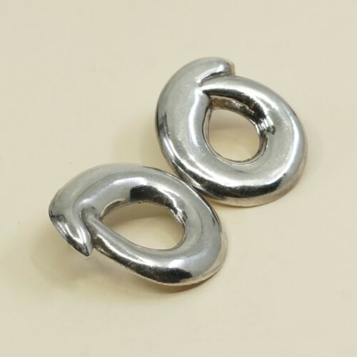 Vtg Sterling silver handmade Entwined Earrings, 925 circle Studs