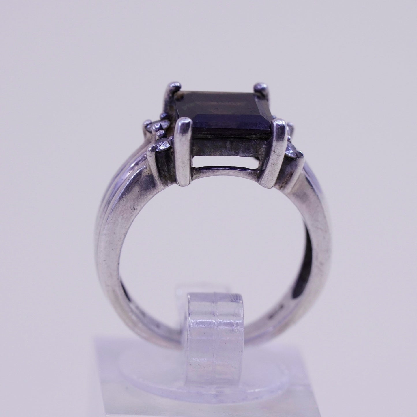 Size 6.5, sterling silver handmade ring, 925 statement ring w/ smoky topaz Cz