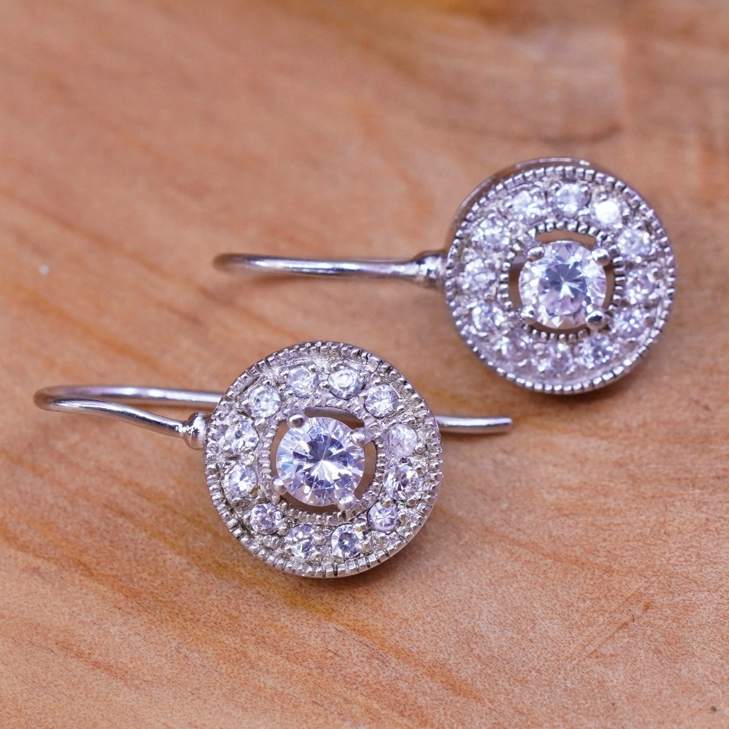 Vintage ATI Sterling silver earrings, 925 drops with cluster Cz Around