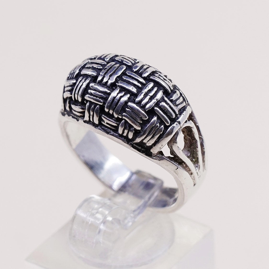 sz 9.25, vtg sterling silver handmade ring, Mexico 925 woven braided band