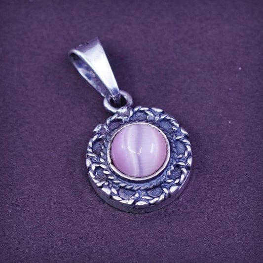 Vintage Sterling silver handmade pendant, Mexico 925 w/ pink cat’s eye pendant