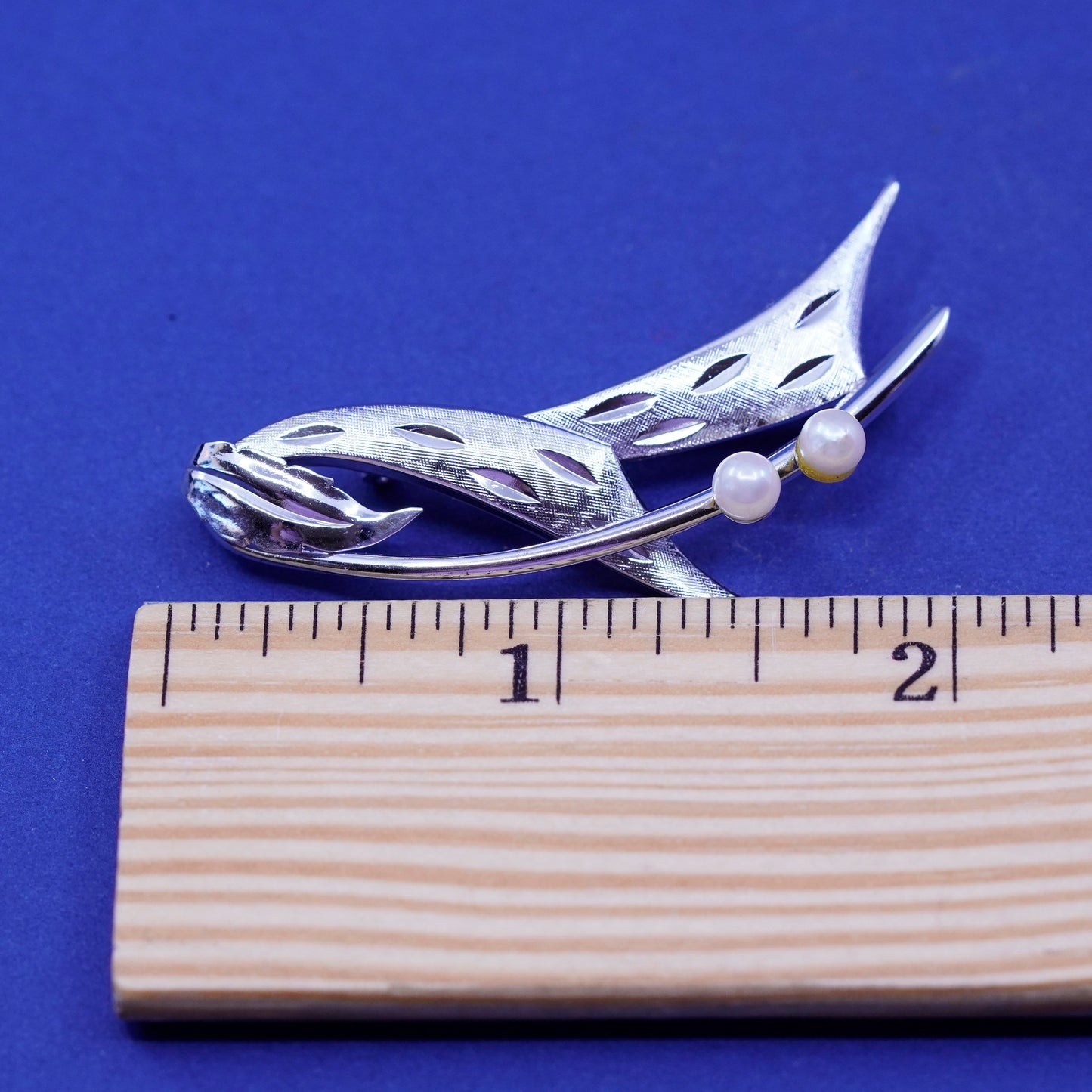 Vintage Sterling silver handmade brooch, 925 wave with pearl