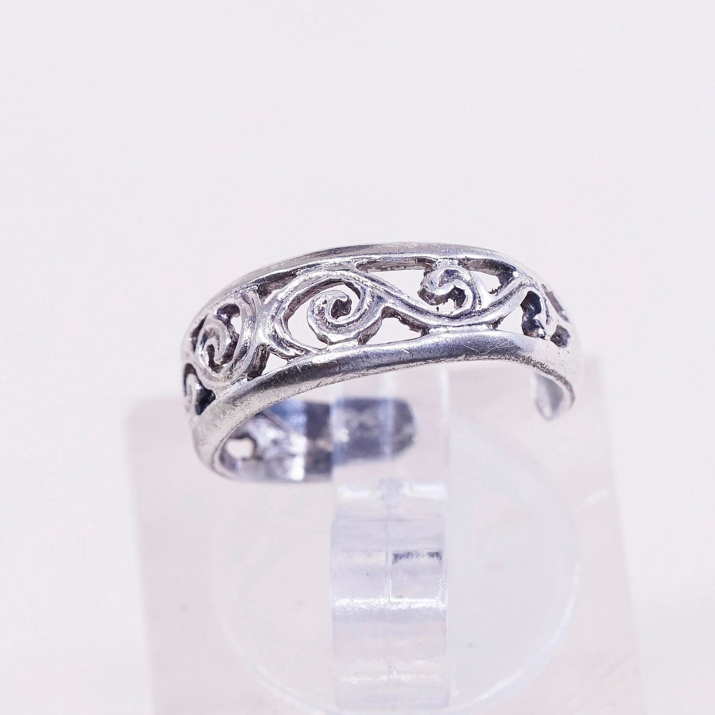 sz 2.5, vintage Sterling silver handmade ring, 925 filigree swirl band