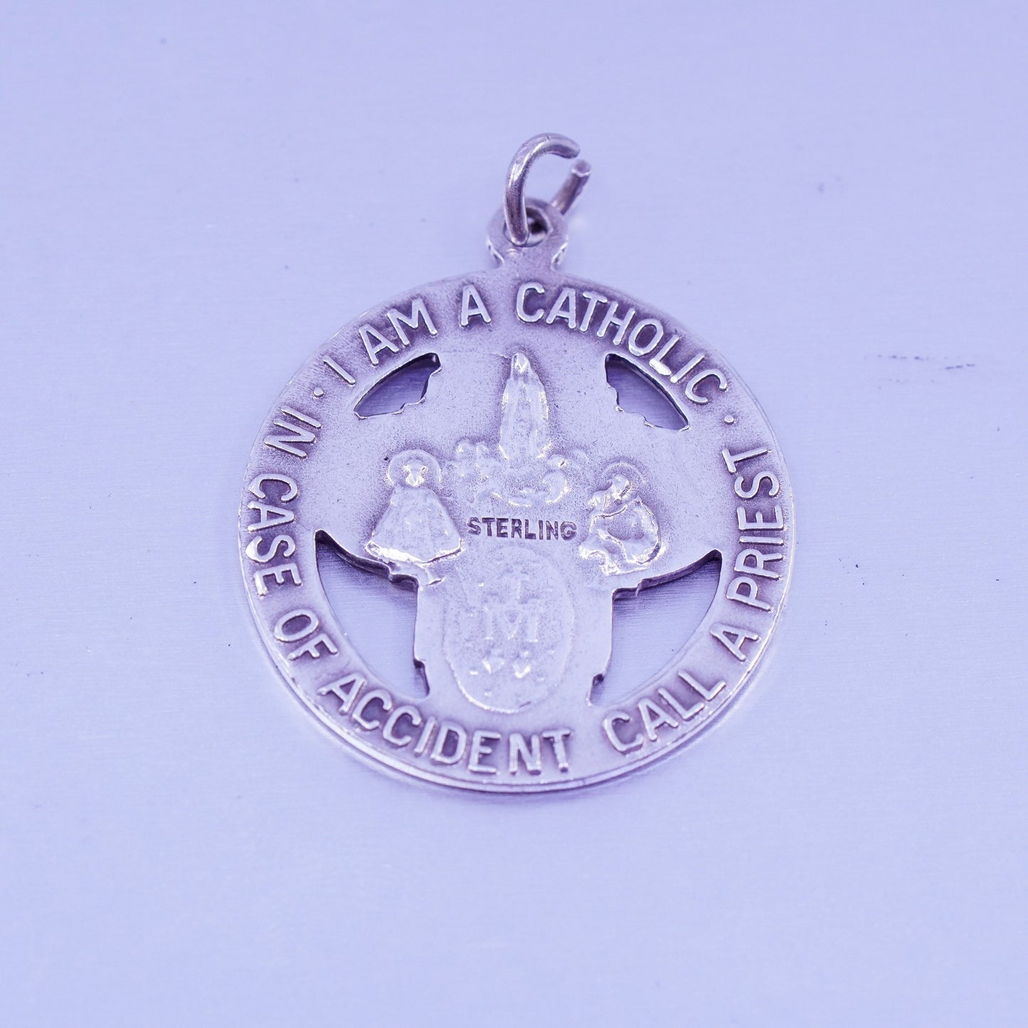 Vintage sterling 925 silver handmade catholic pendant