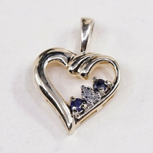 Vermeil Gold Over Sterling silver pendant, 925 Heart W/ Diamond N Sapphire