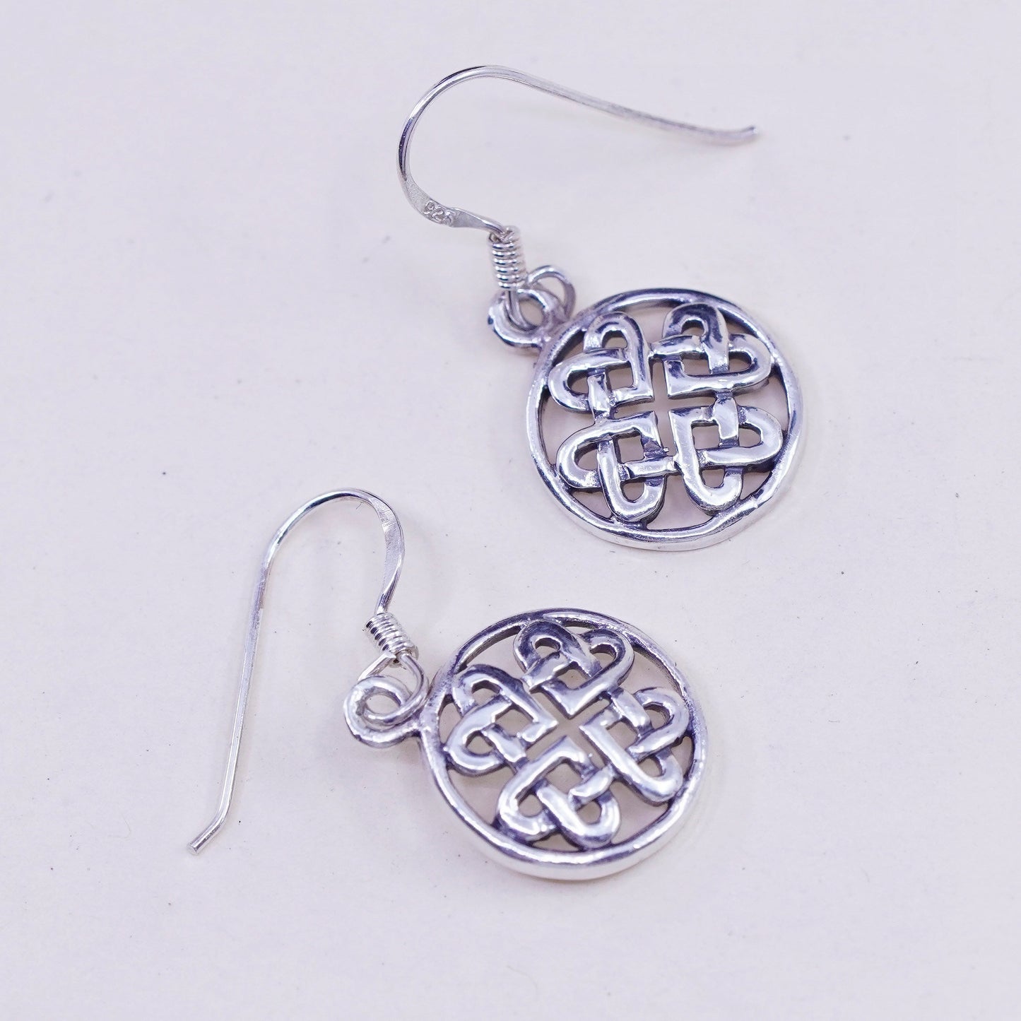 Vintage Irish Sterling silver handmade earrings, 925 Celtic knot dangles