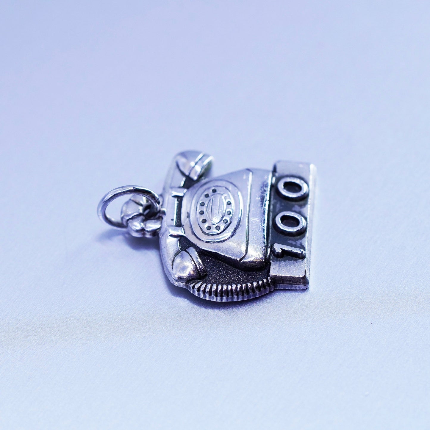 Antique Sterling silver handmade charm, 925 old fashion telephone embossed “100