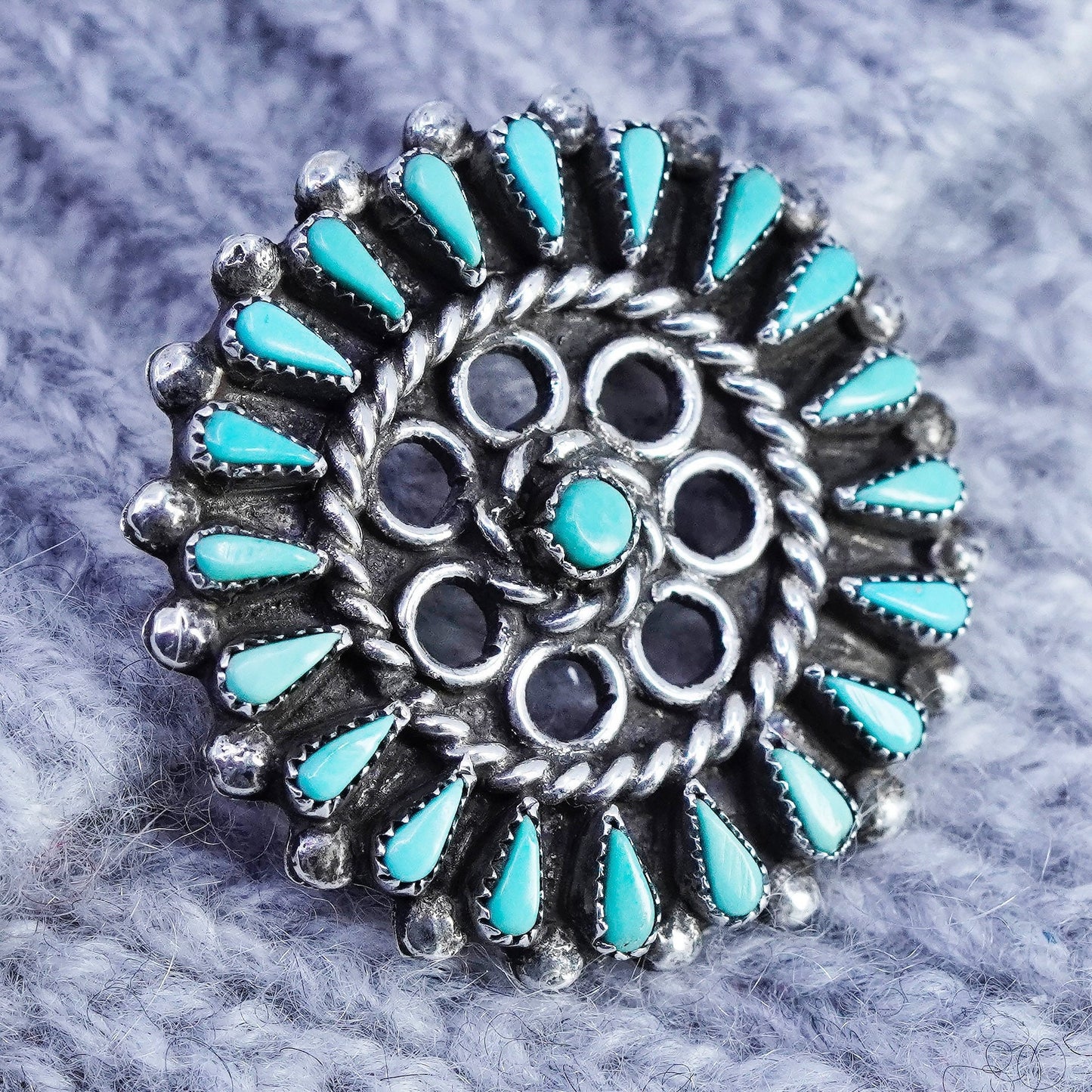 Native American Sterling 925 silver handmade flower pendant brooch turquoise