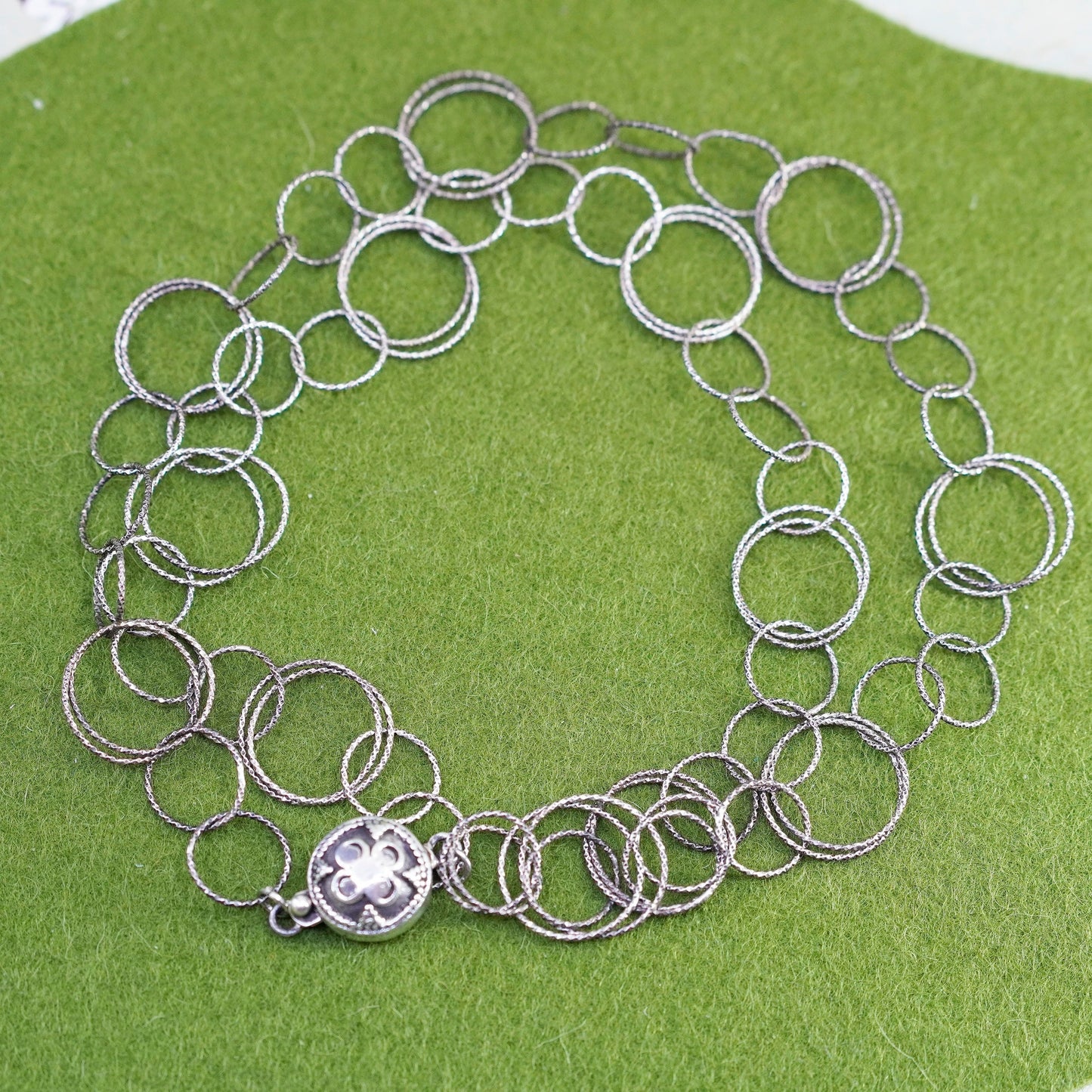 24”, sterling silver necklace, 925 handmade textured circle chain bail clasp