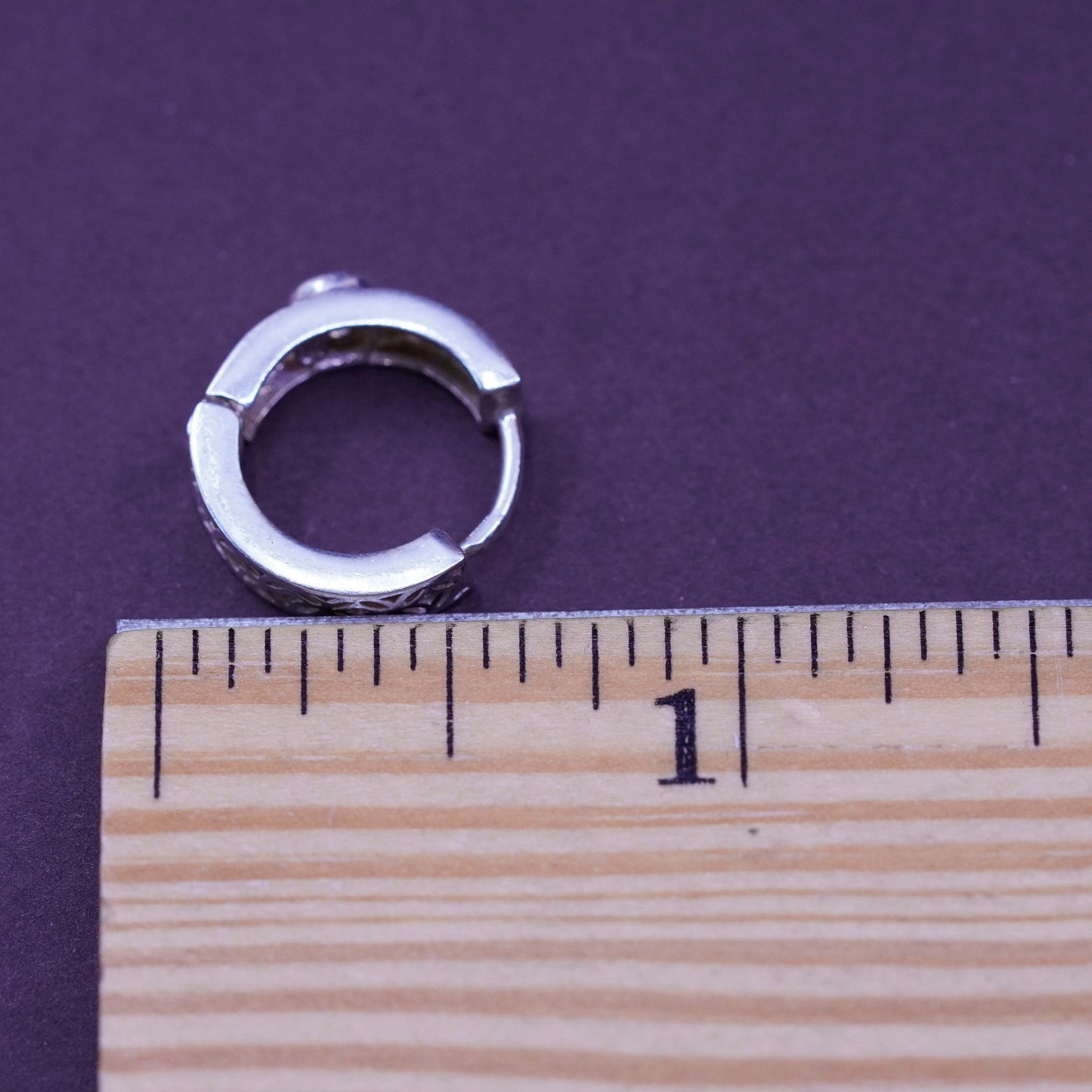 0.5”, vintage Sterling silver handmade earrings, filigree 925 hoops with Cz