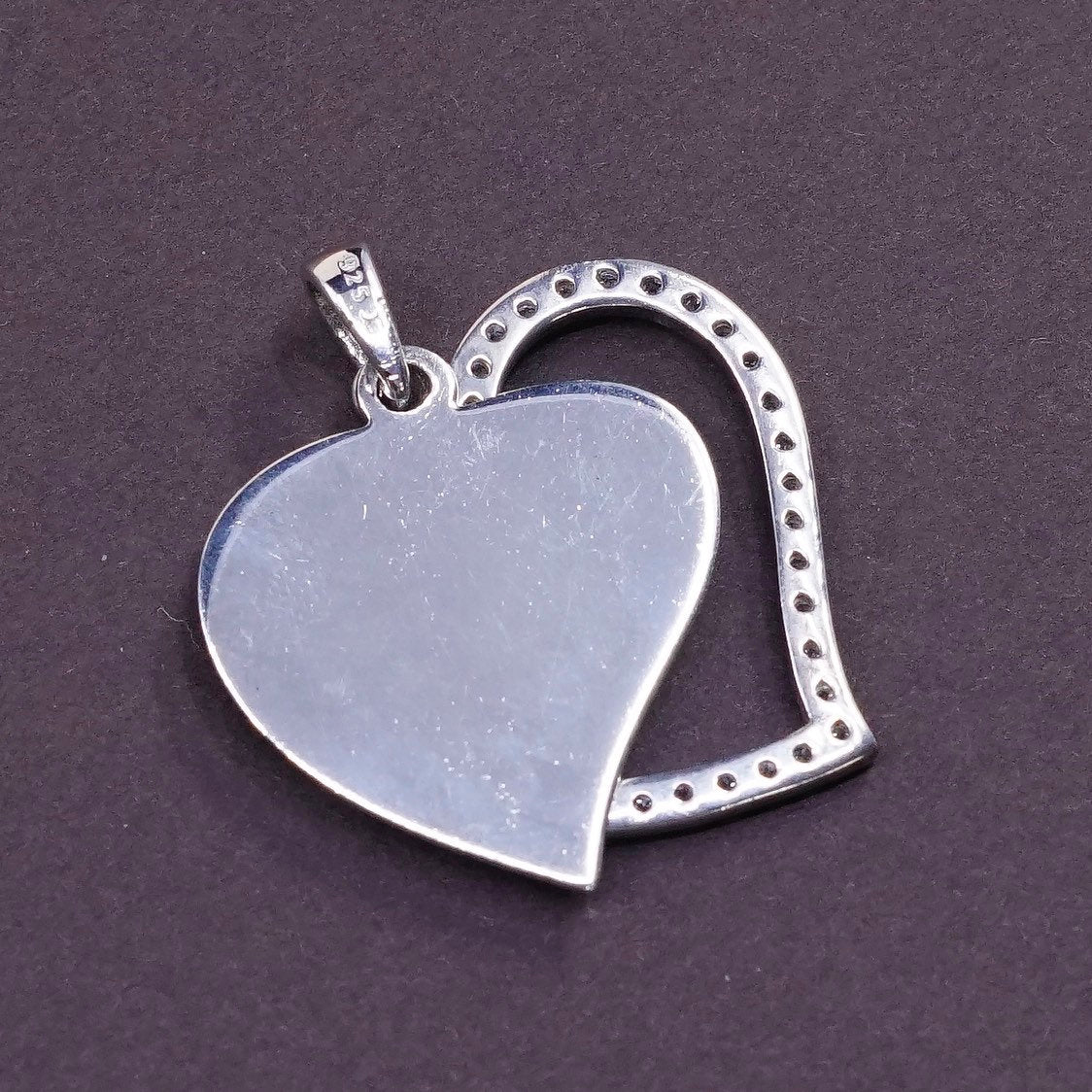 Sterling silver heart pendant, 925 engraved “love give love” Swarovski Crystal