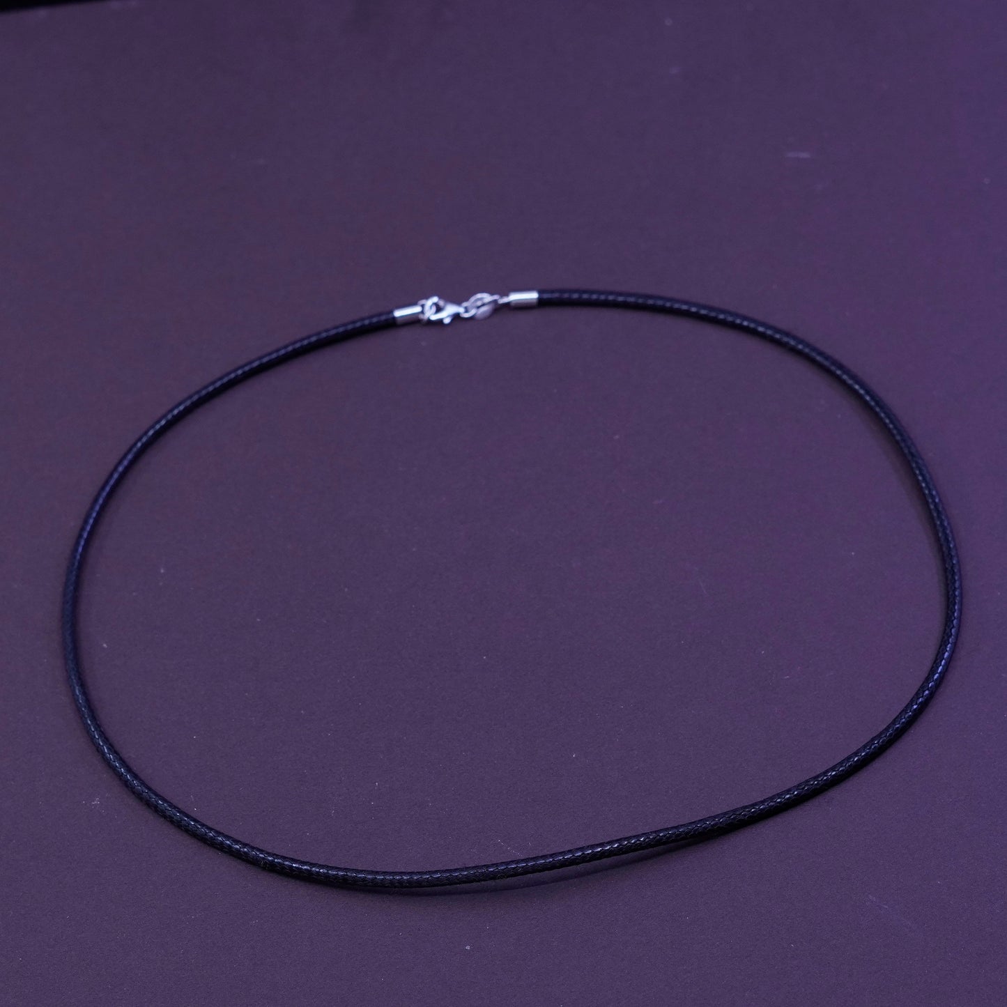 18”, handmade necklace, black leather thread choker with sterling silver clasp