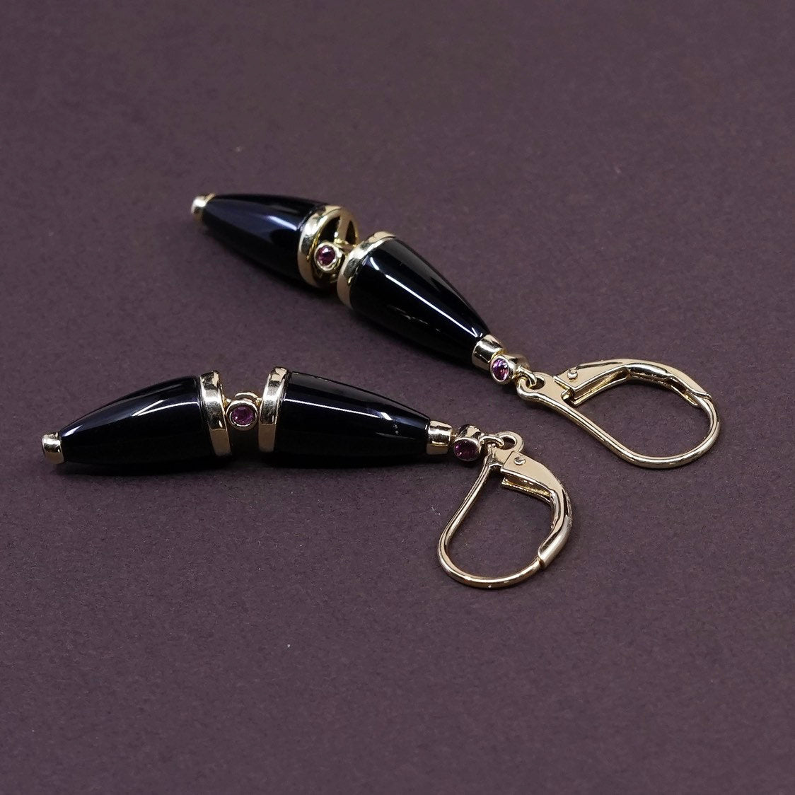 vtg vermeil, gold over Sterling silver handmade earrings, 925 w/ obsidian dangle