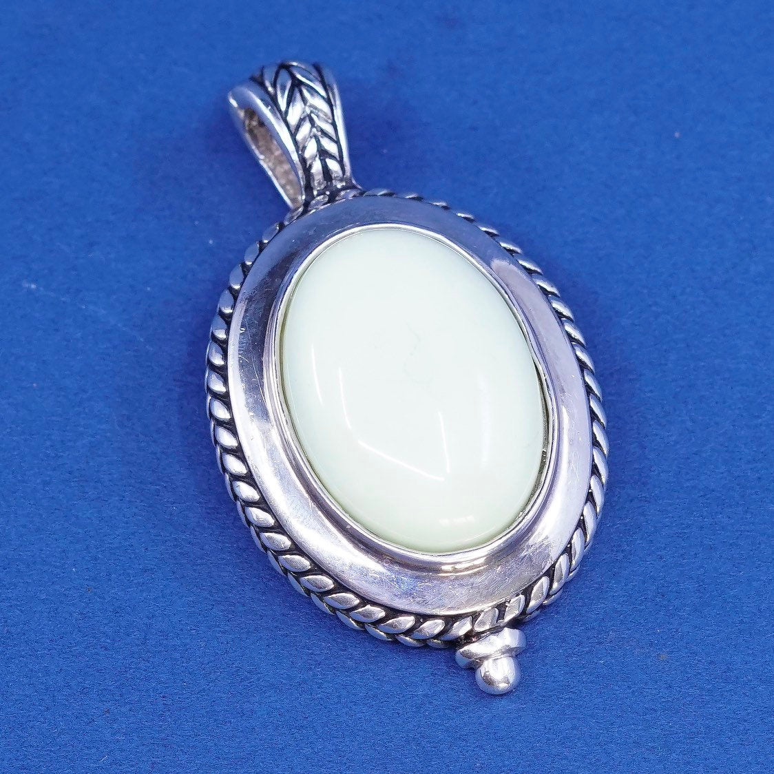 vtg ESPO Sterling silver handmade pendant, 925 w/ oval jade N cable