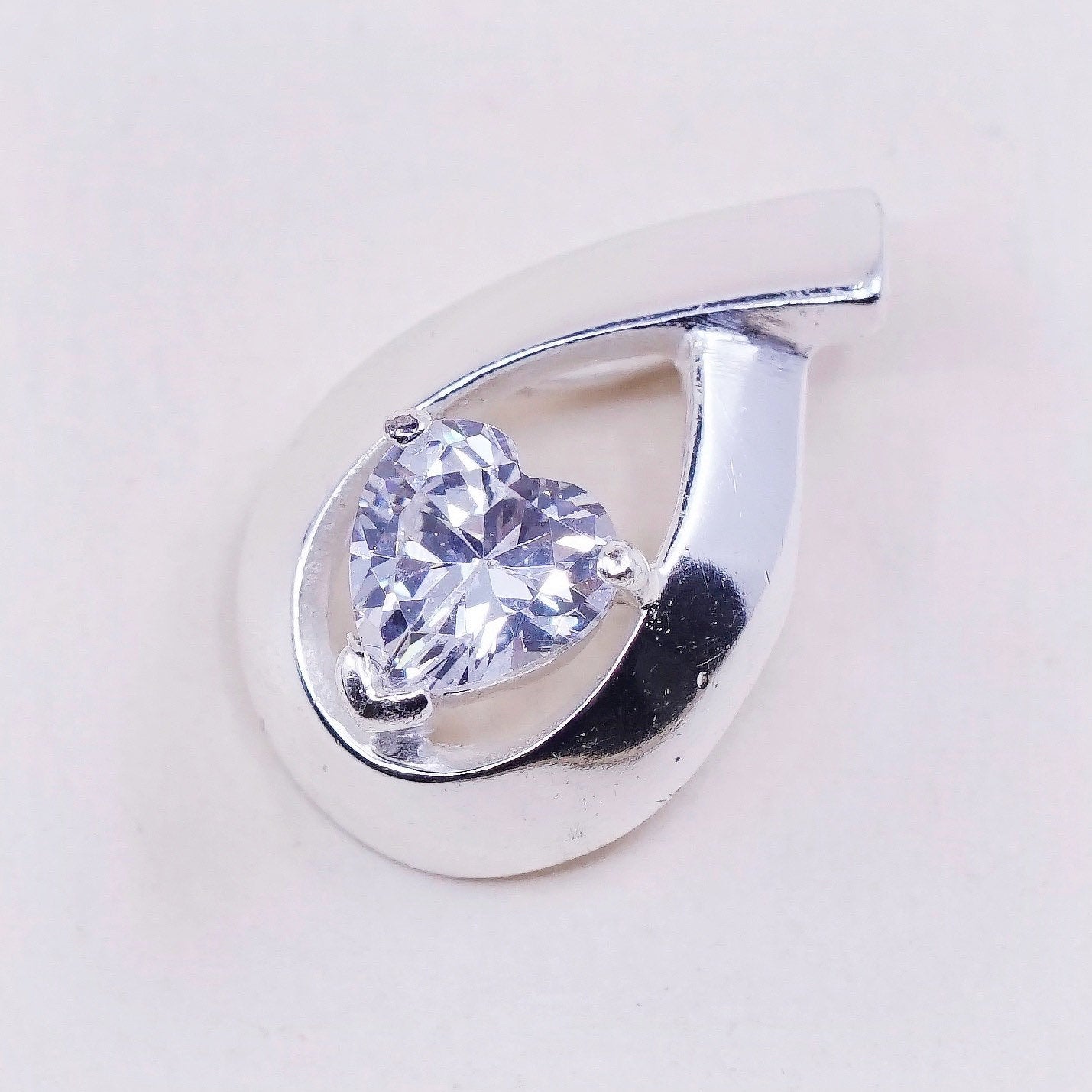 Sterling silver pendant, 925 w/ teardrop crystal “embrace dreams, follow heart”