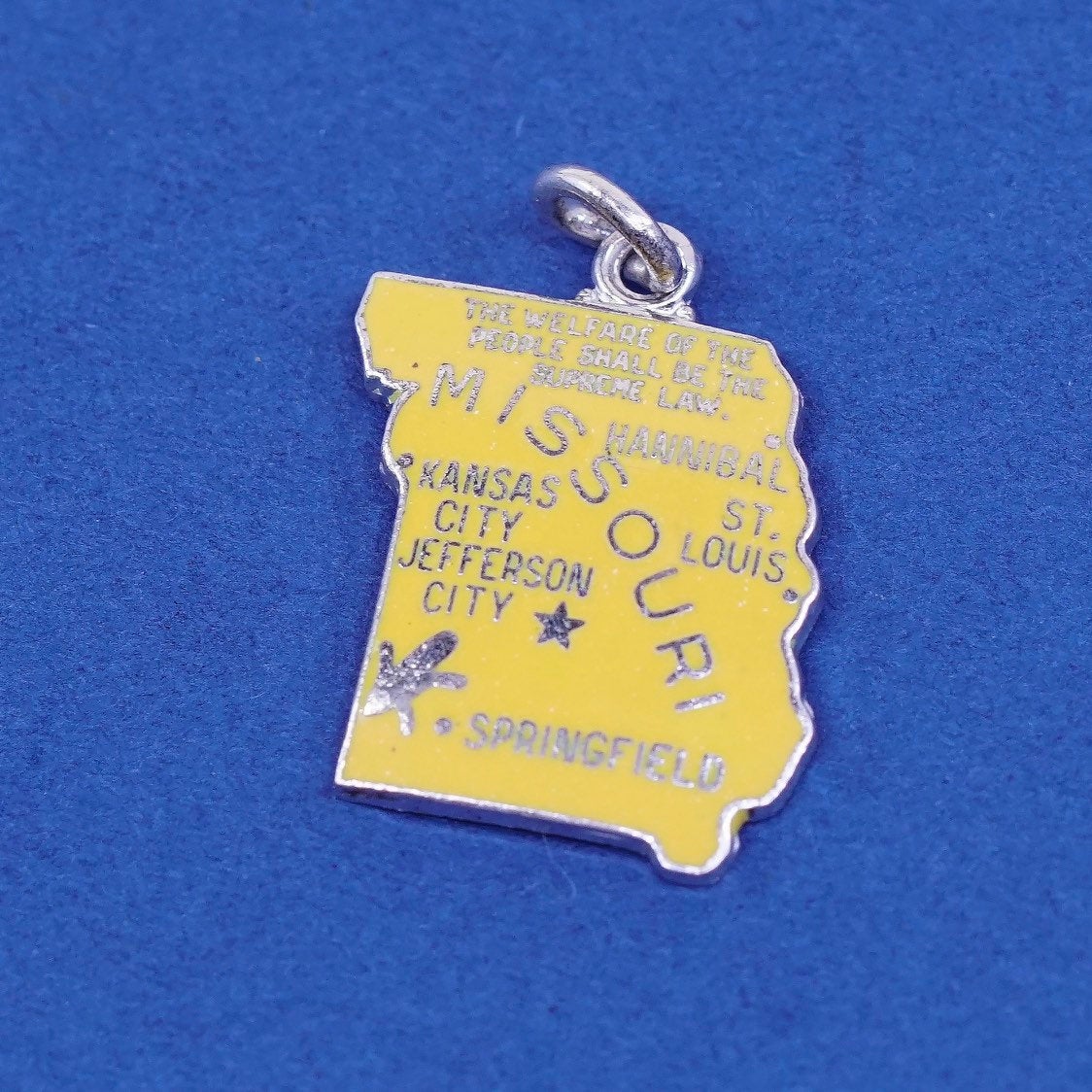 vtg Sterling silver handmade pendant, 925 Missouri yellow enamel charm