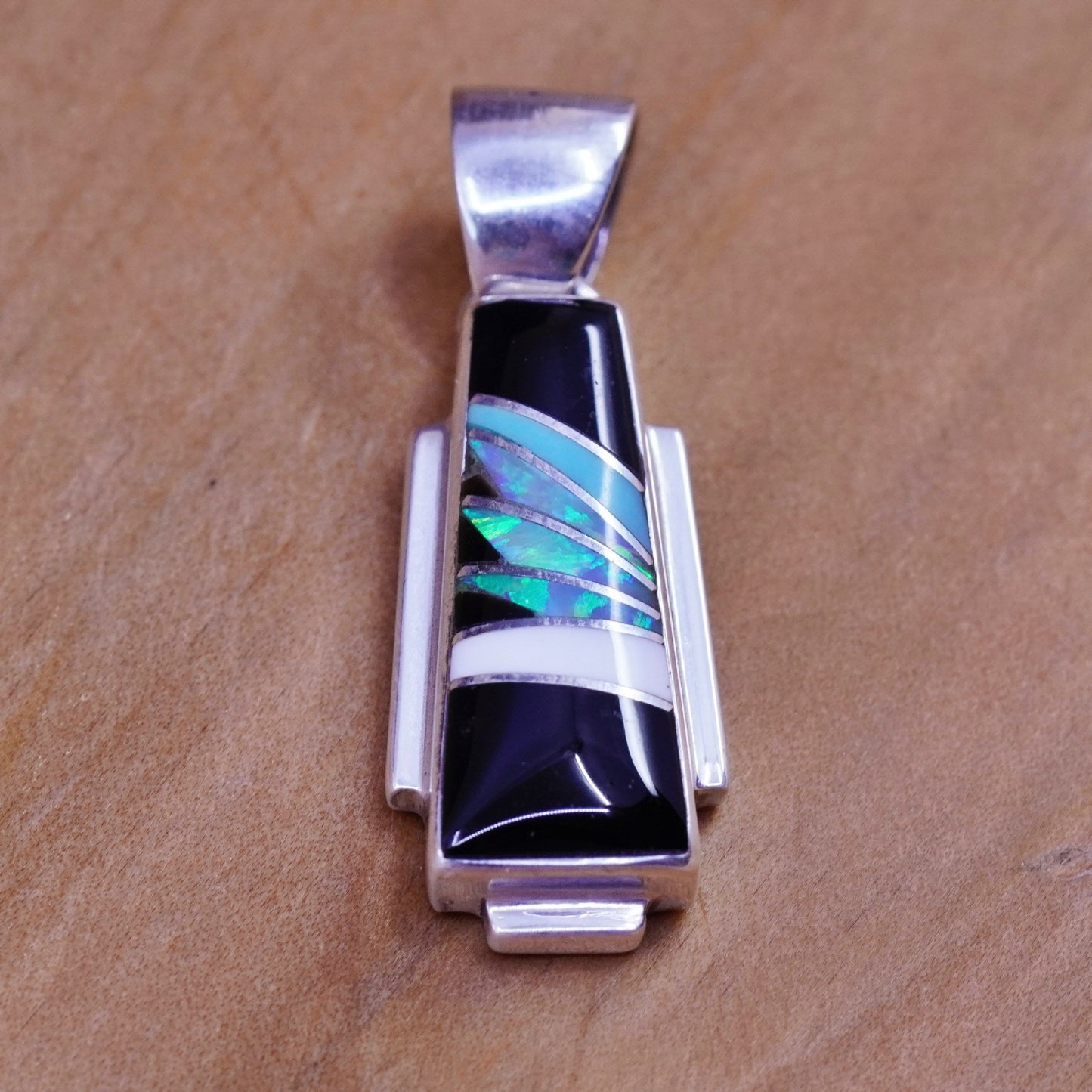 Vintage Sterling silver handmade, zuni 925 slide pendant with opal