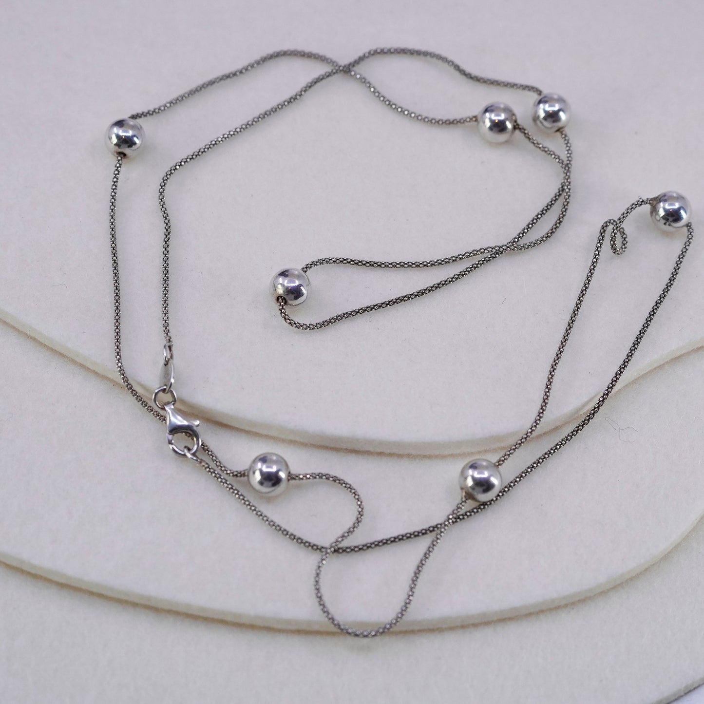 34”, Sterling 925 silver handmade double strands popcorn chain necklace beads