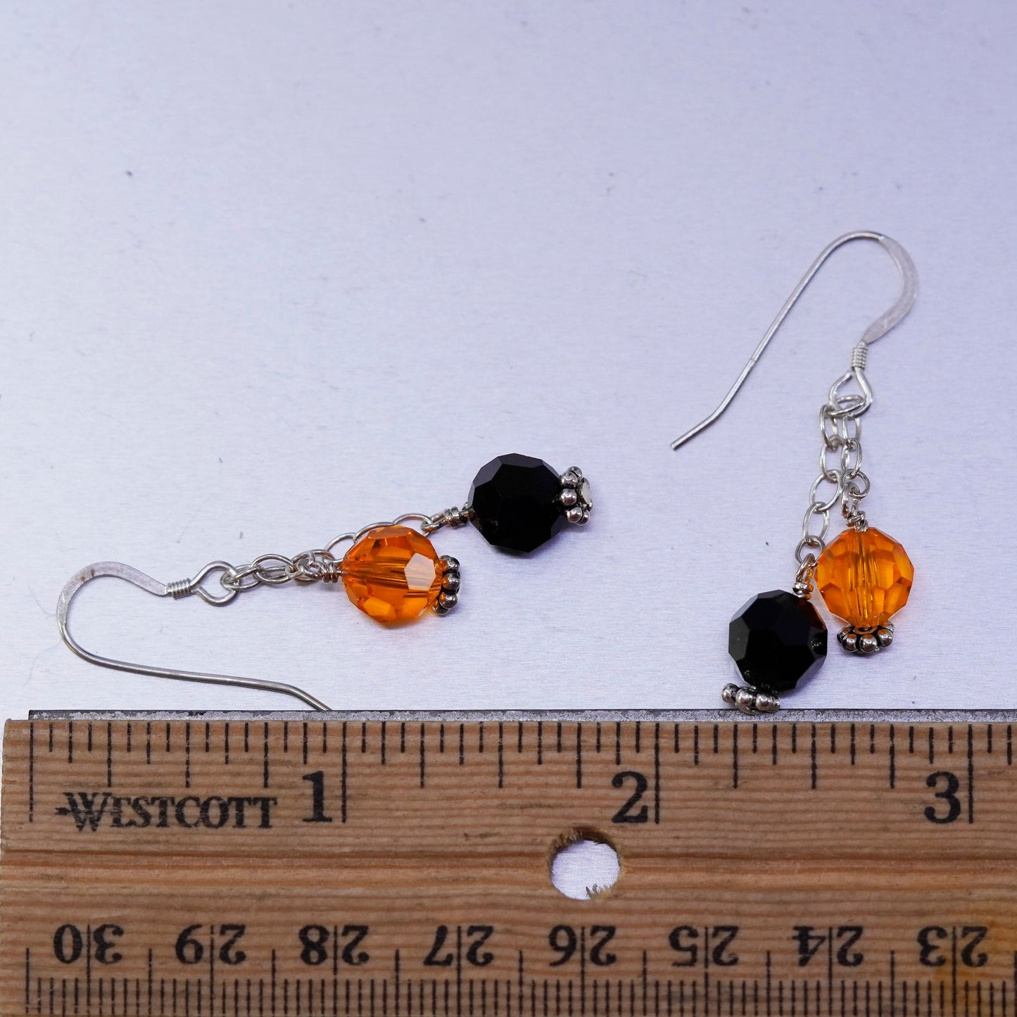 Vintage Sterling 925 silver handmade earrings with crystal beads