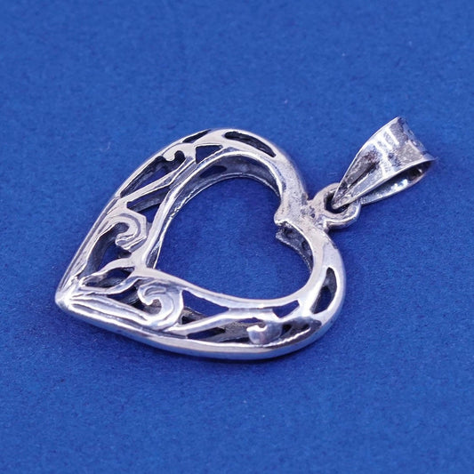 vtg Sterling silver handmade pendant, 925 filigree bali heart pendant