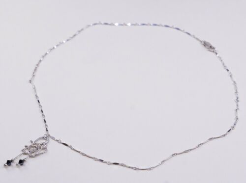 18”, Vtg 925 Sterling Silver Flatten Marquise Necklace W/ Wired Pendant N Beads