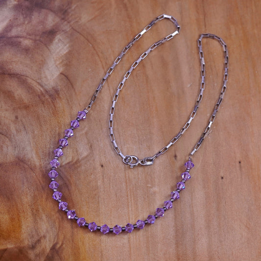 16”, Sterling silver Handmade necklace, elongated 925 chain with amethyst beads