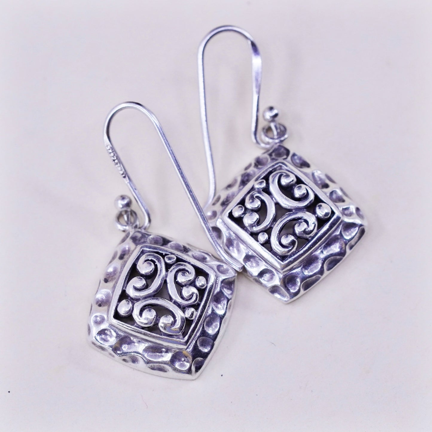 Vintage bali Sterling silver handmade earrings, 925 square with filigree