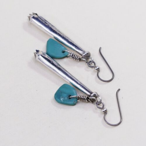 Vtg Native American Long handmade Sterling 925 Silver Earrings w/ turquoise